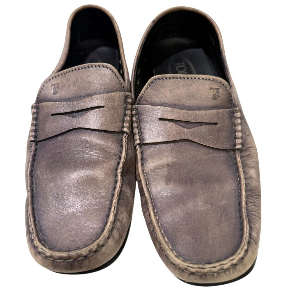 Tod's Mens Leather Nubuck City Gommino Penny Loafers Size 9 Grey Made In Italy